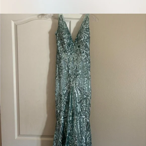 Green Halter Backless Gown for Prom - Picture 2 of 3